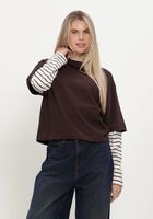 Braune CATWALK JUNKIE Sweatshirt LOOSE FIT TSHIRT WITH STRIPED SLEEVES