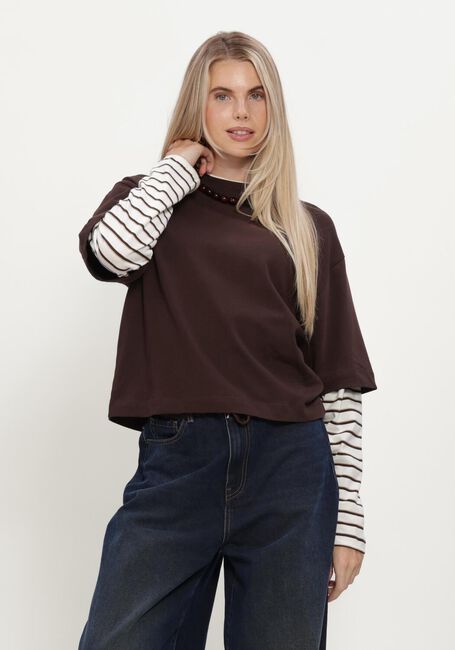 Braune CATWALK JUNKIE Sweatshirt LOOSE FIT TSHIRT WITH STRIPED SLEEVES - large