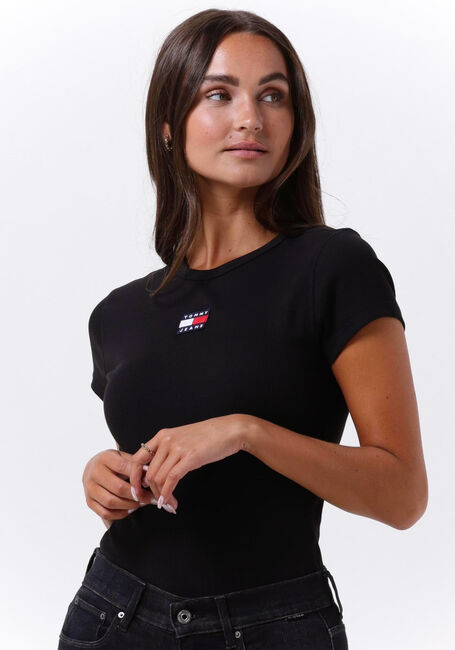 Schwarze TOMMY JEANS Top TJW BABY RIB CENTER BADGE - large