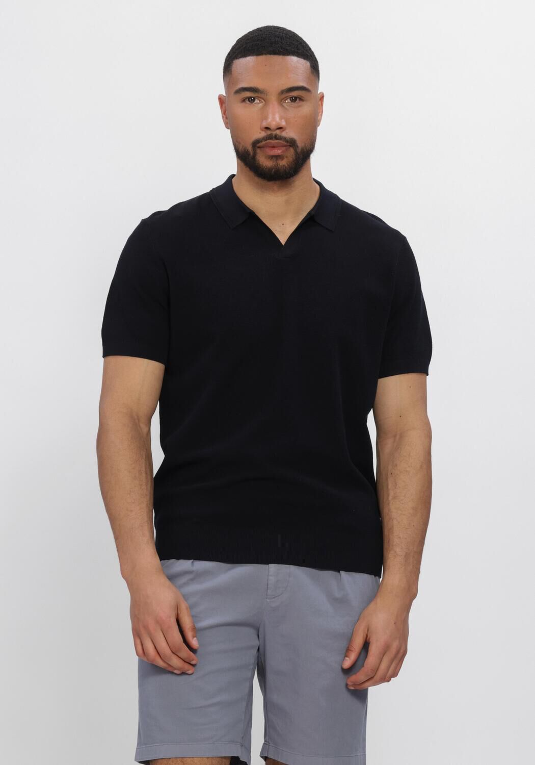 Dunkelblau PROFUOMO Polo-Shirt POLO OPEN COLLAR LUXURY BASIC - large