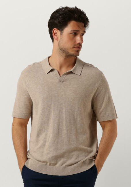 Beige SELECTED HOMME Polo-Shirt SLHBERG LINEN SS KNIT OPEN POLO - large