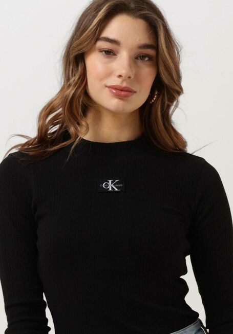 Schwarze CALVIN KLEIN Tops & T-shirts BADGE RIB LONG SLEEVE - large
