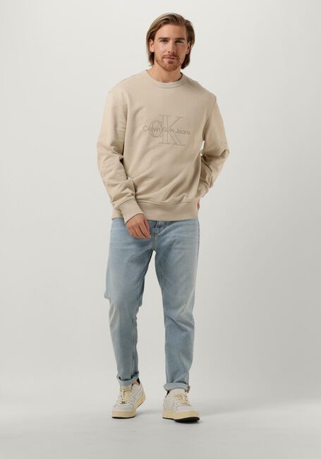 Beige CALVIN KLEIN Sweatshirt MONOLOGO WASHED CREW NECK - large