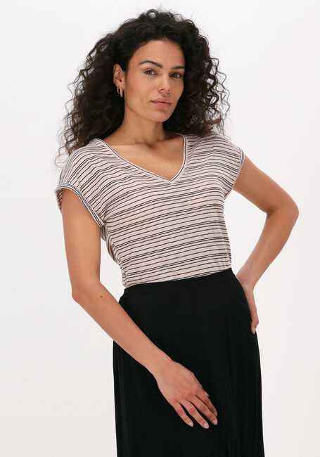 Beige BY-BAR T-shirt MILA LINEN STRIPE - large