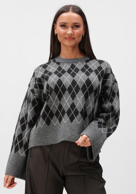 Graue NEO NOIR Blusen KICK CHECK KNIT BLOUSE - large