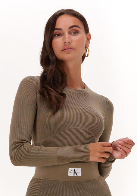 Khaki CALVIN KLEIN Pullover BUST DETAILING TIGHT SWEATER - large