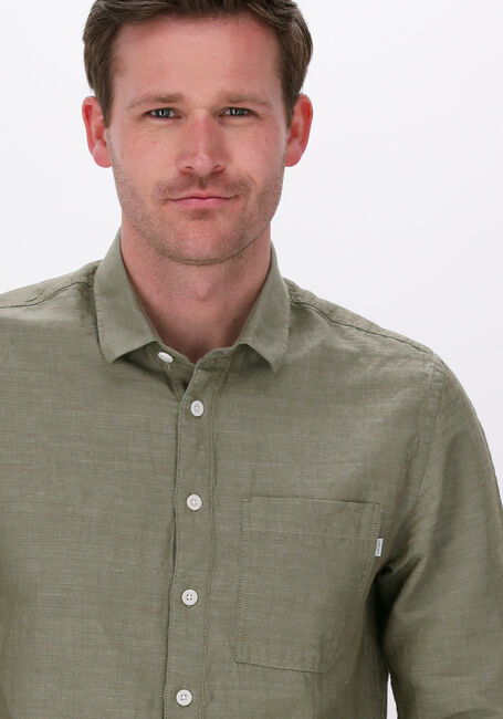 Olive CAST IRON Casual-Oberhemd LONG SLEEVE SHIRT COTTON LINEN DOBBY - large