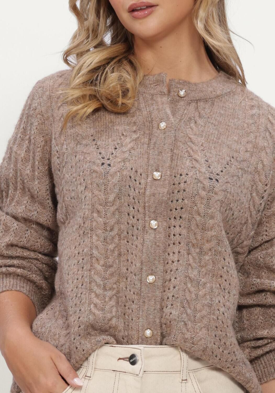 Taupe OBJECT Pullover OBJFLORA RE LS KNIT BUTTON CARDIGAN NOOS - large