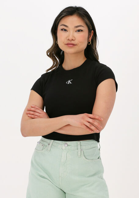 Schwarze CALVIN KLEIN T-shirt CK RIB CROPPED SLIM TEE - large
