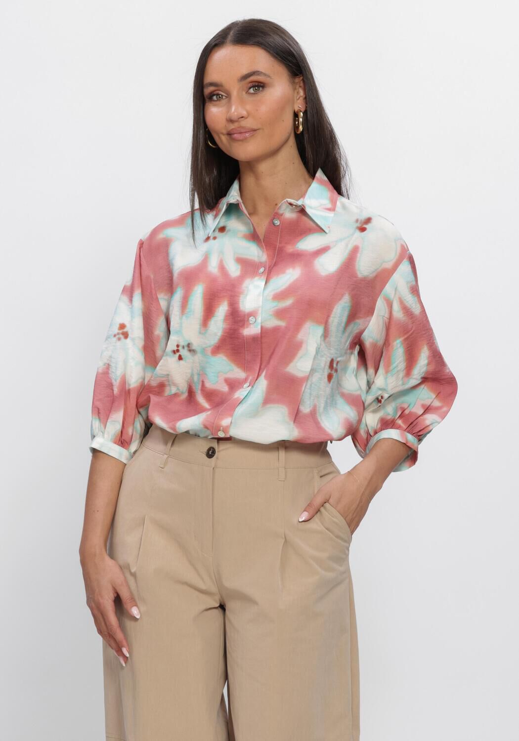 Mehrfarbige/Bunte JANSEN AMSTERDAM Blusen PIP BLOUSE WF 761 3/4 PUFFED SLEEVE WIDE FIT - large