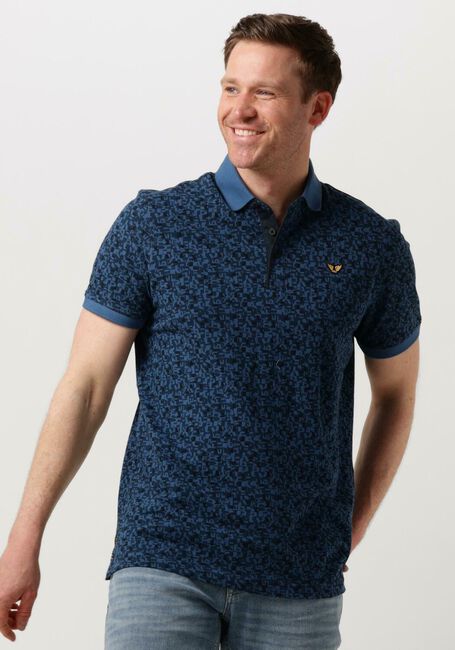 Blaue PME LEGEND Polo-Shirt SHORT SLEEVE POLO FINE PIQUE ALL OVER PRINT - large