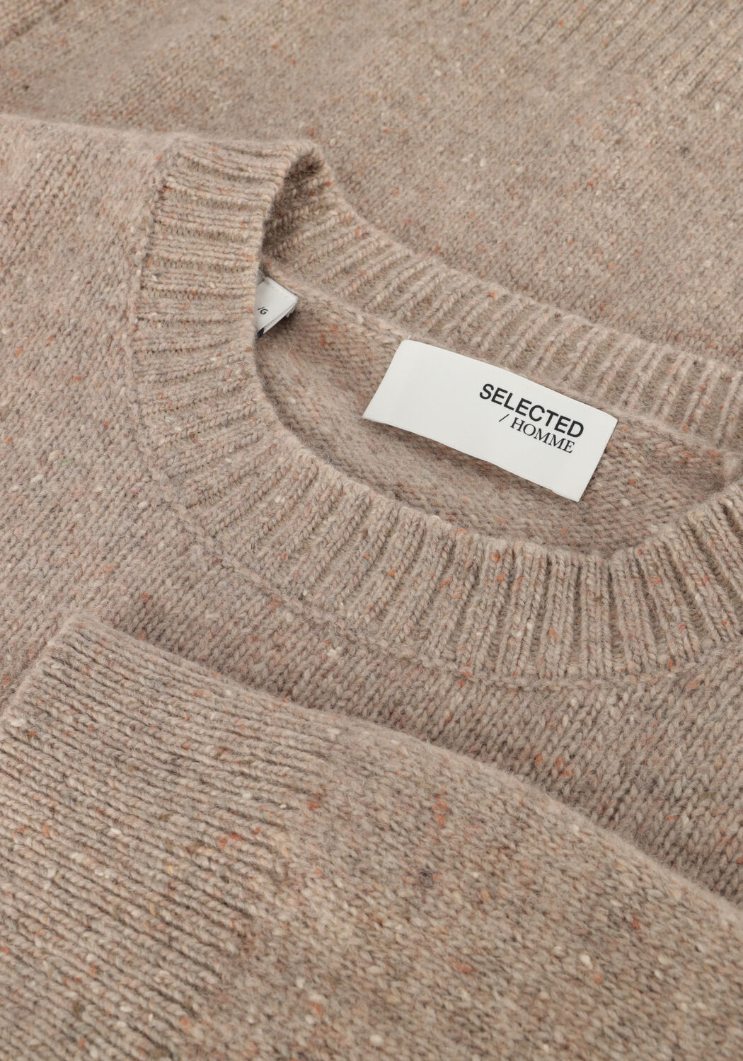 Beige SELECTED MEN Pullover SLHNEIL LS KNIT NEPS CREW NECK - large