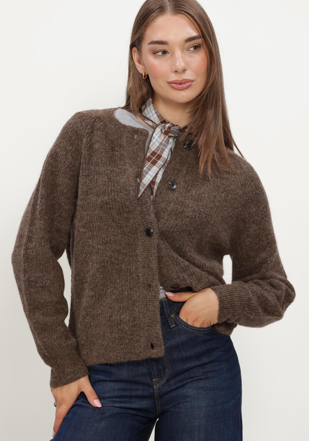 Braune SELECTED WOMEN Pullover SLFLULU LS KNIT SHORT CARDIGAN - large
