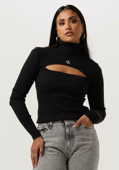 Schwarze CALVIN KLEIN Rollkragenpullover 2 IN 1 CUT OUT TIGHT SWEATER - large