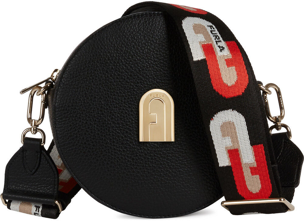 schwarze furla umhangetasche sleek mini crossbody round