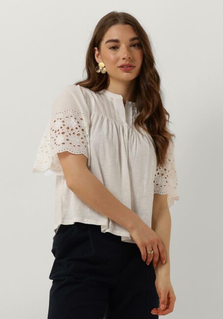 Weiße RUBY TUESDAY Blusen SALOME BLOUSE WITH HALF EMBRO SLEEVES AND ROUND NECK - large
