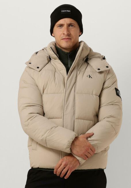 Beige CALVIN KLEIN Wattierte Jack ESSENTIALS NON DOWN LOGO JACKET - large
