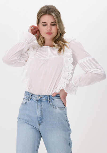 Weiße NA-KD Blusen LONG SLEEVE FRILL COTTON BLOUSE - large