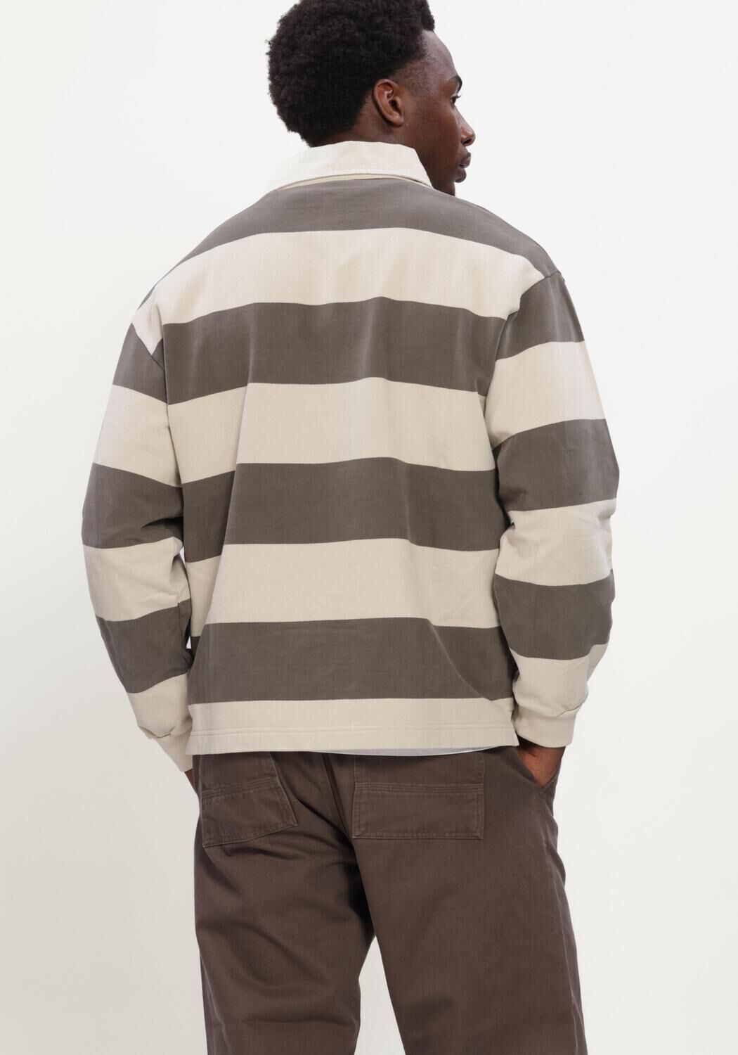 Braune FOR&Eacute;T Polo-Shirt MATCH RUGBY SWEATSHIRT WOOD STRIPE - large