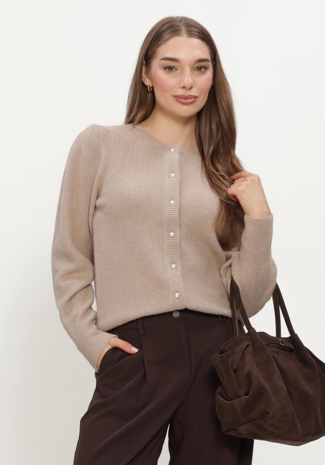 Beige NEO NOIR Pullover NUNA KNIT CARDIGAN - large