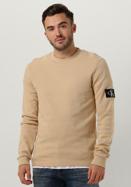 Sand CALVIN KLEIN Pullover BADGE WAFFLE LS TEE - large