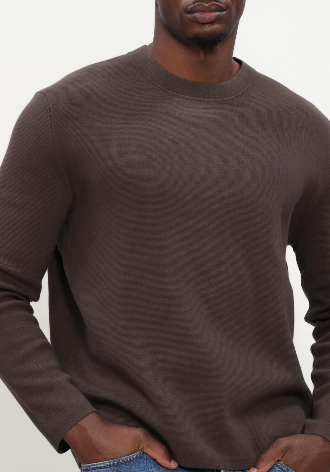Braune SELECTED MEN Sweatshirt SLMMIKE LIGHT LS KNIT CREW NECK - large