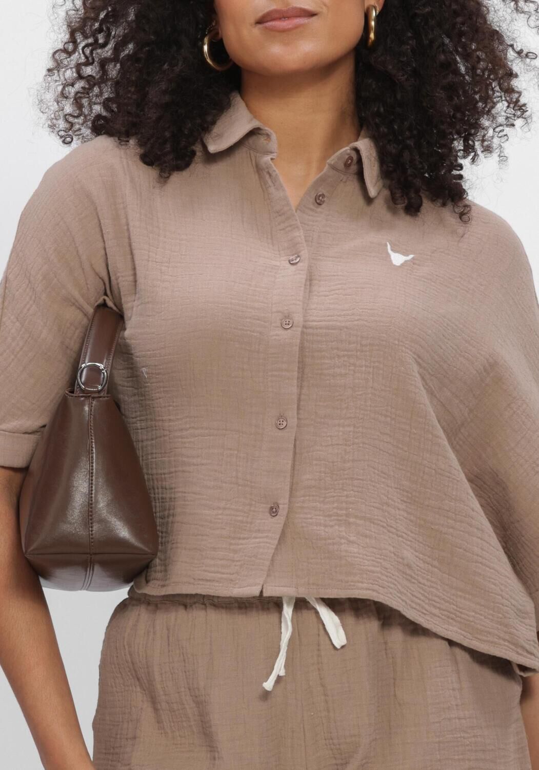 Taupe ALIX THE LABEL Blusen LADIES WOVEN OVERSIZED  CRINKLE BLOUSE - large