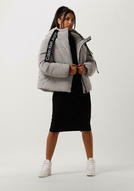 Graue CALVIN KLEIN Wattierte Jack LONG DRAWCORDS SOFT TOUCH PUFFER - large