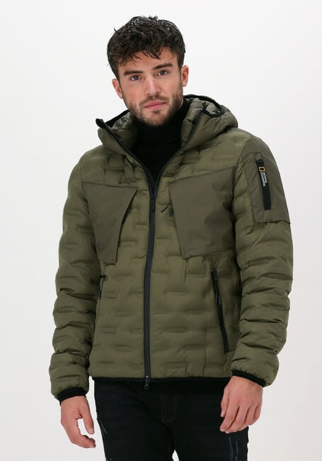 Olive NATIONAL GEOGRAPHIC Wattierte Jack HOODED JACKET - large
