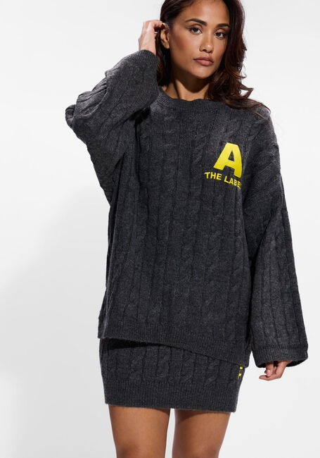 Dunkelgrau ALIX THE LABEL Pullover LADIES KNITTED CROPPED CABLE JUMPER - large