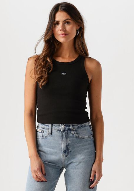 Schwarze CALVIN KLEIN Top WOVEN LABEL RIB TANK TOP - large