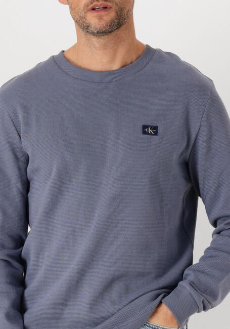 Blaue CALVIN KLEIN Pullover WOVEN LABEL WAFFLE LS TEE - large