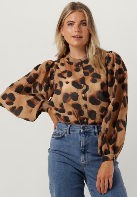 Camelfarbene BY-BAR Blusen RIKKI LS CHEETA BLOUSE - large
