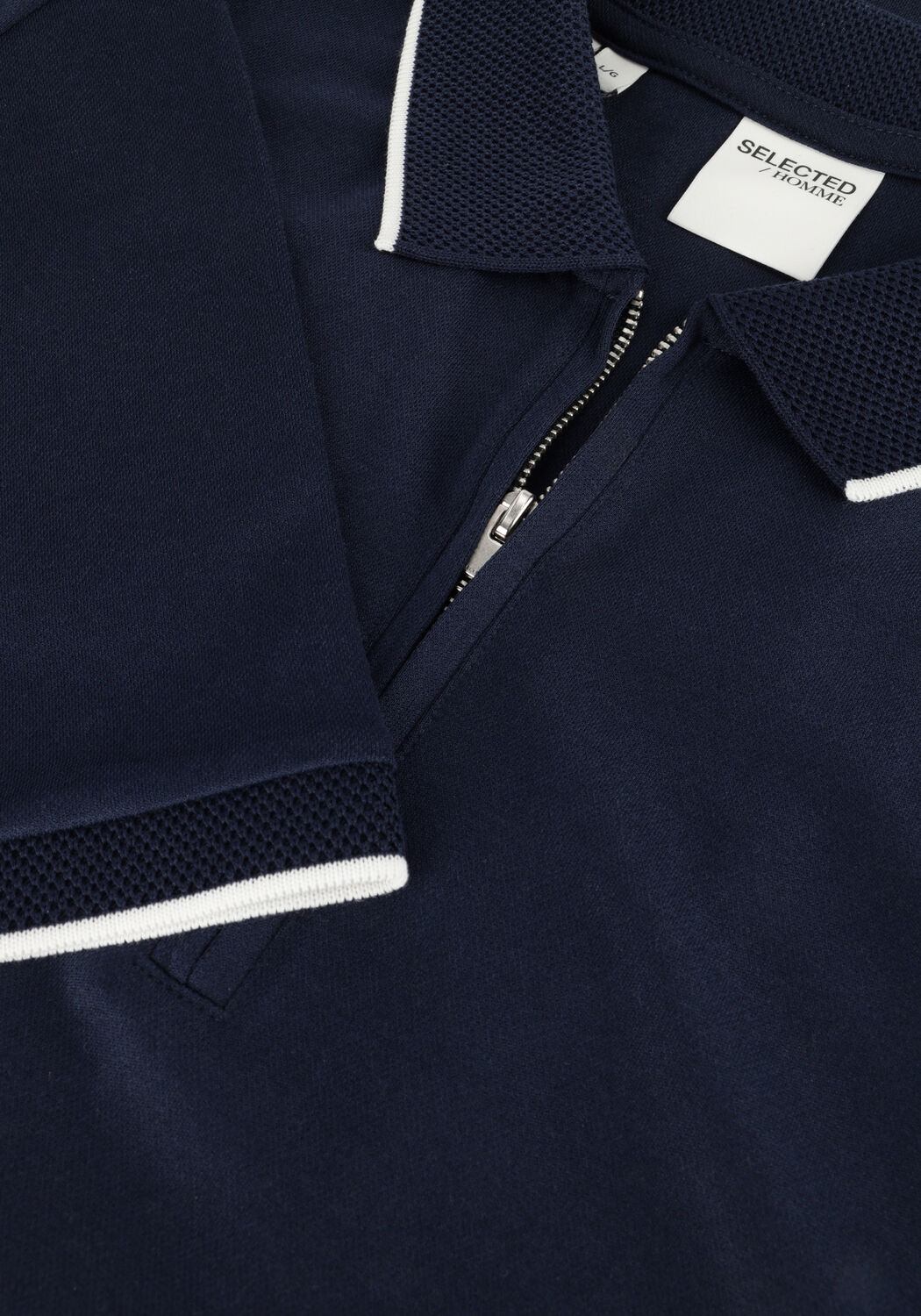 Dunkelblau SELECTED MEN Polo-Shirt SLHFAVE SPORT ZIP SS POLO NOOS - large