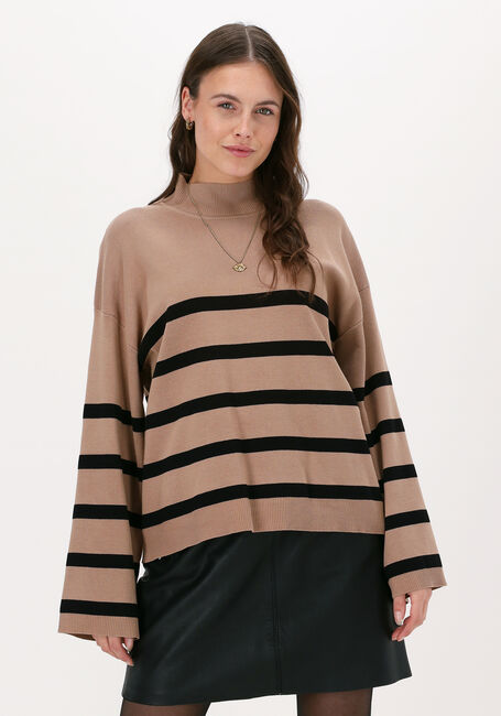 Camelfarbene NEO NOIR Pullover ENA STRIPE KNIT BLOUSE - large