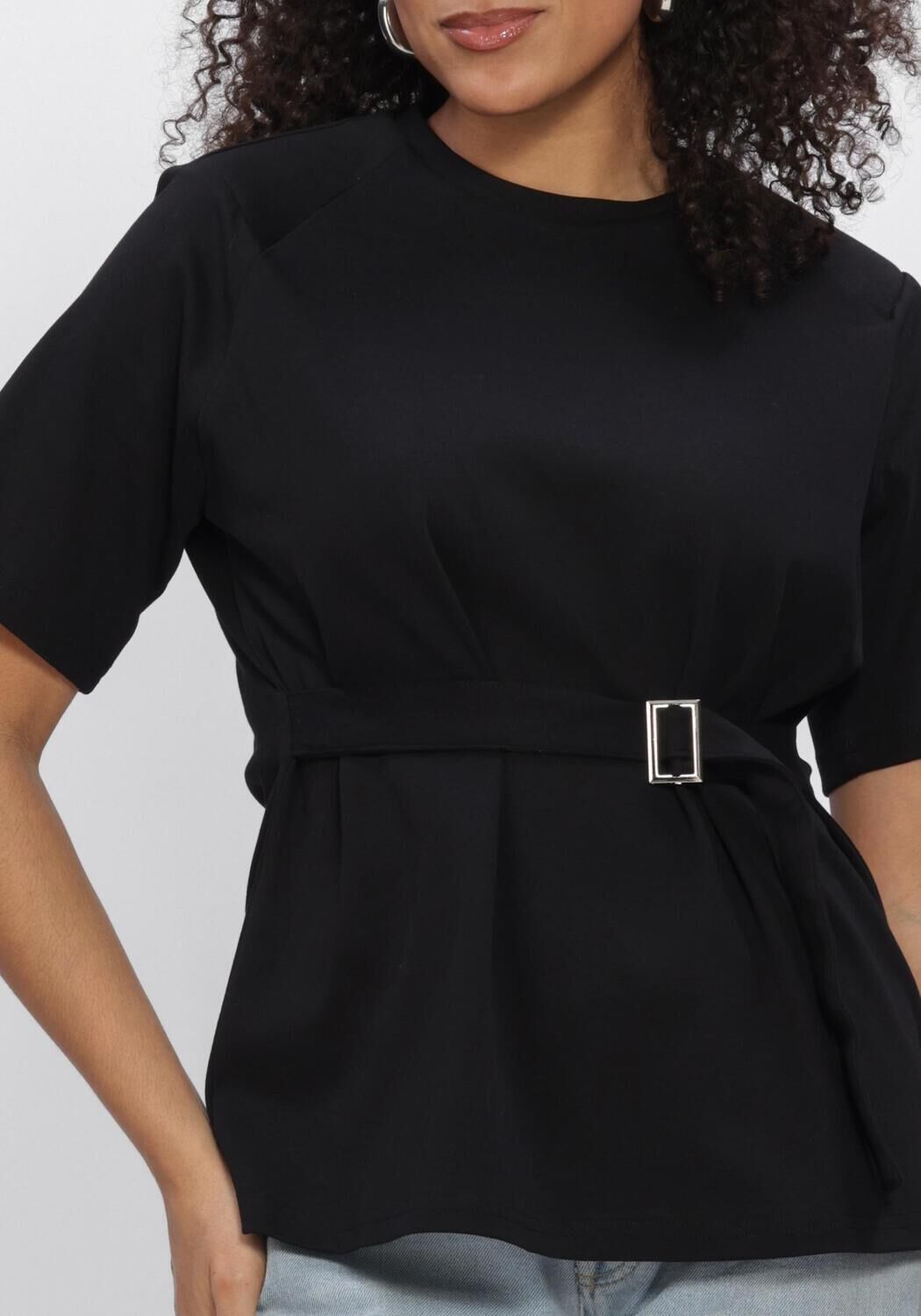 Schwarze MY ESSENTIAL WARDROBE Tops & T-shirts MWAPIR BELT TEE - large