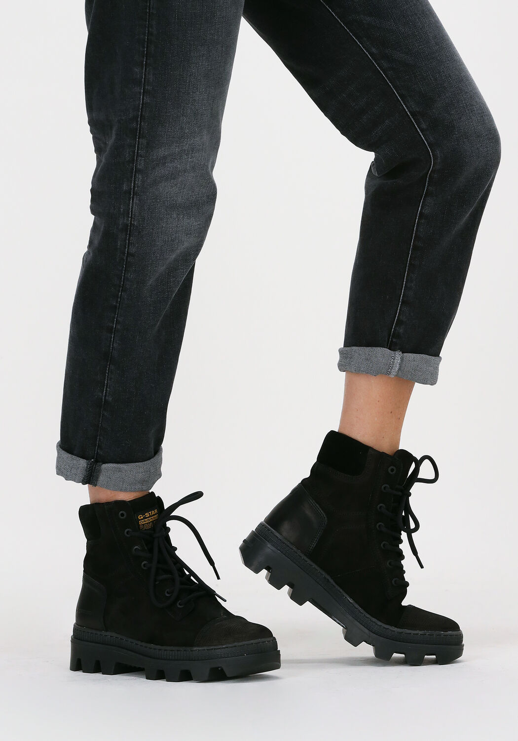 Schwarze G-STAR RAW Schn&uuml;rboots NOXER HGH TMB LEA W - large