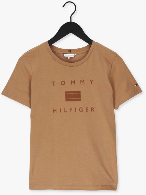 Camelfarbene TOMMY HILFIGER T-shirt REGULAR FLOCK C-NK TEE SS - large