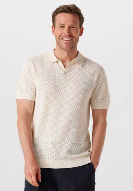 Ecru SELECTED HOMME Polo-Shirt SHLINO SS KNIT CROCHET OPEN POLO - large