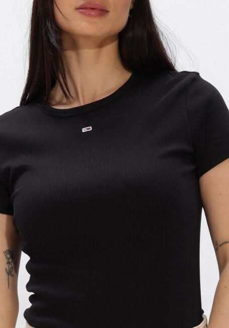 Schwarze TOMMY JEANS Top TJW SLIM ESSENTIAL RIB SS - large