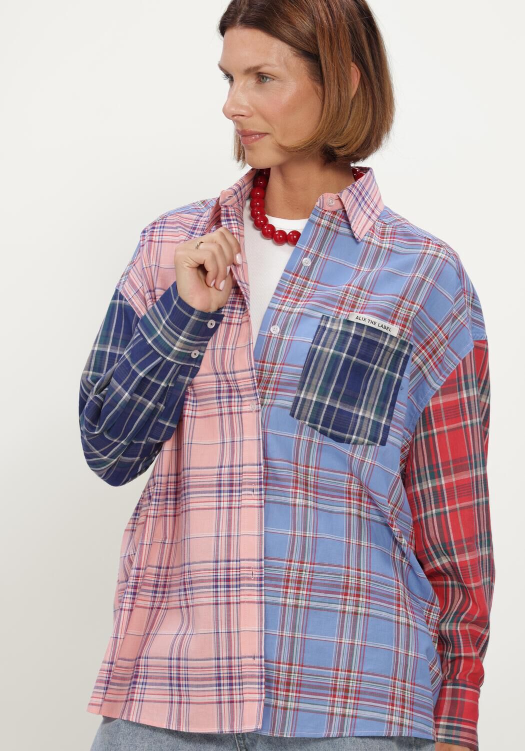 Mehrfarbige/Bunte ALIX THE LABEL Blusen LADIES WOVEN CHECK MIX BLOUSE - large