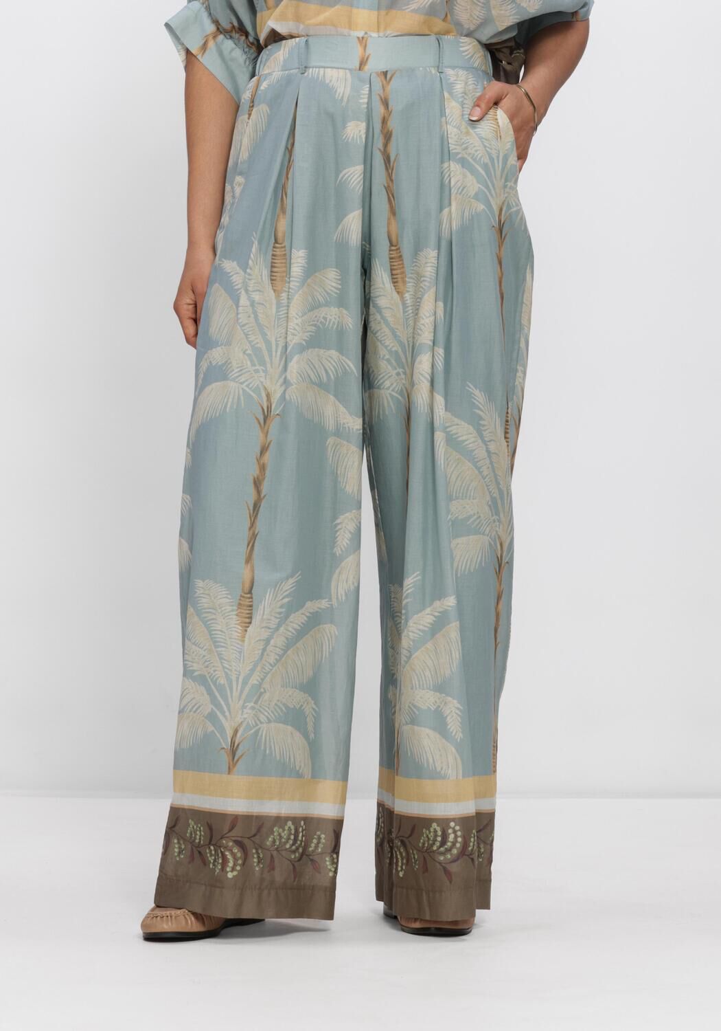 Blaue SUMMUM Hosen TROUSERS PALMTREE PRINT SINGLE BORDER - large