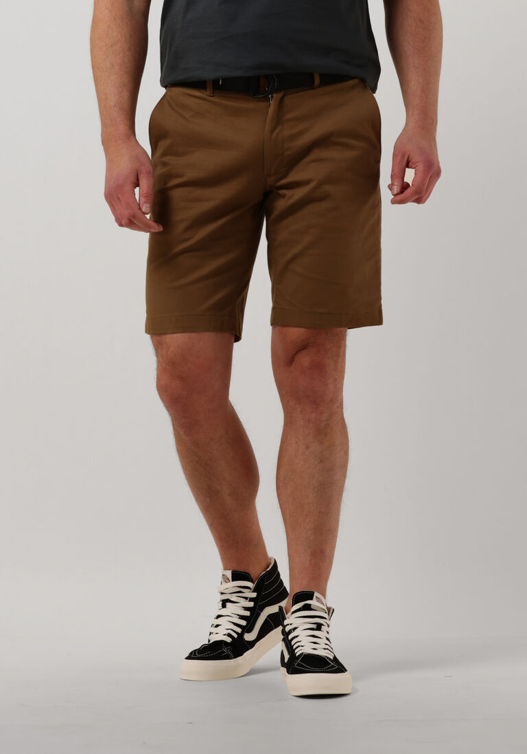 camelfarbene calvin klein kurze hose modern twill slim short belt