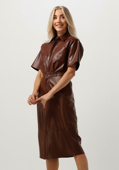 Braune VANILIA Midikleid FAUX LEATHER SHIRT DRESS - large