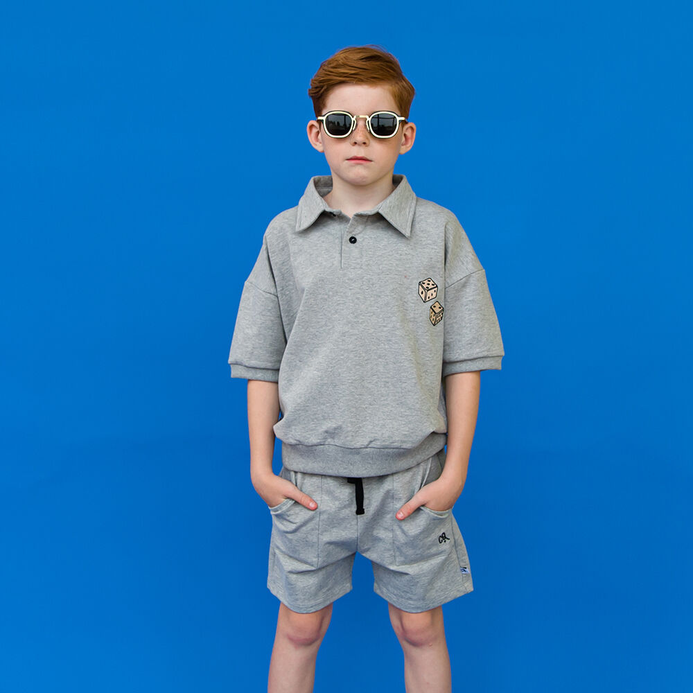 Graue CARLIJNQ Sweatshirt DICE - POLO SWEATER SHORT SLEEVE - large