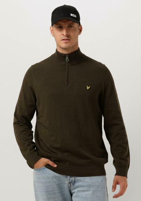Olive LYLE & SCOTT Pullover COTTON MERINO QUARTER ZIP JUMPER - large