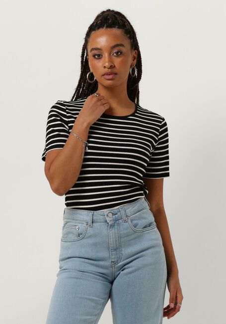 Schwarze ANOTHER LABEL T-shirt ELYNE STRIPE T-SHIRT S/S - large