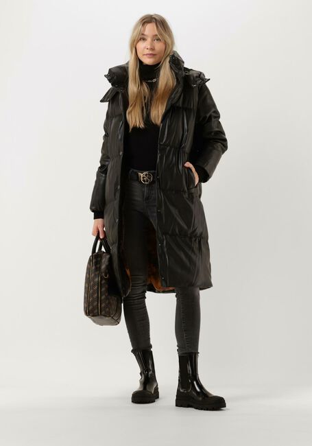 Schwarze GUESS Lederjack EMILIE LONG JACKET - large