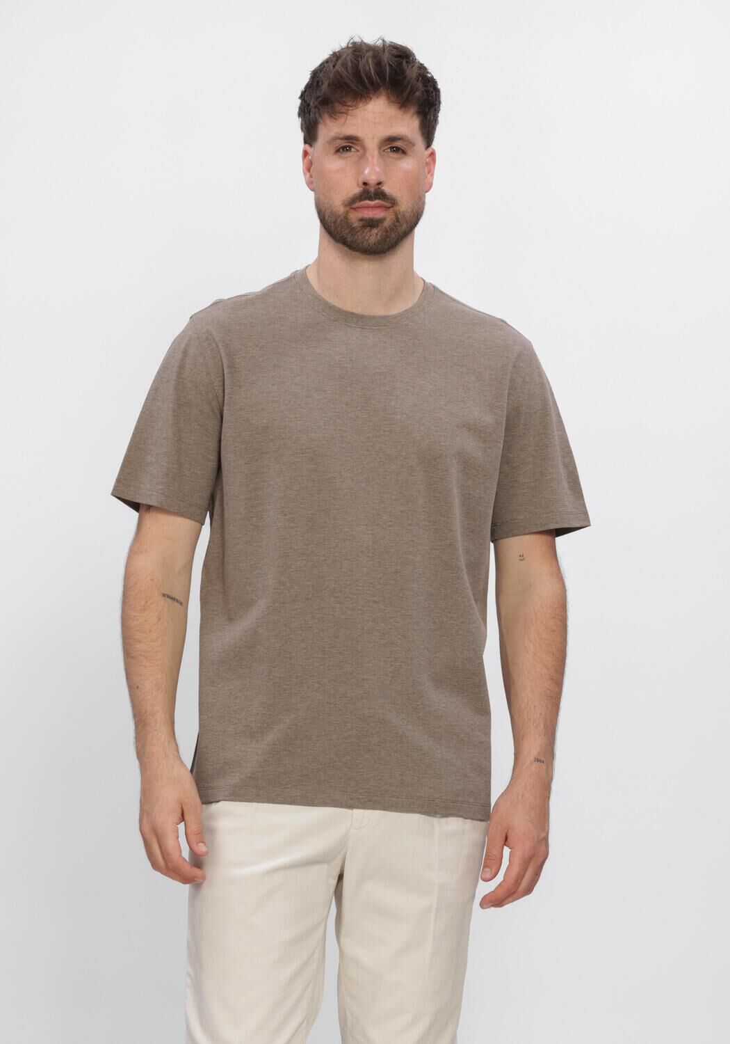 Braune PROFUOMO T-shirt T-SHIRT CREW NECK MERCERIZED STRETCH PIQUE - large