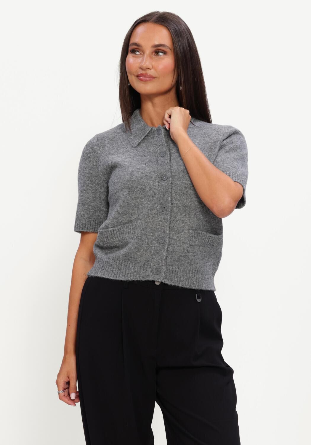 Graue Y.A.S. Pullover YASFRILO SS KNIT CARDIGAN - large